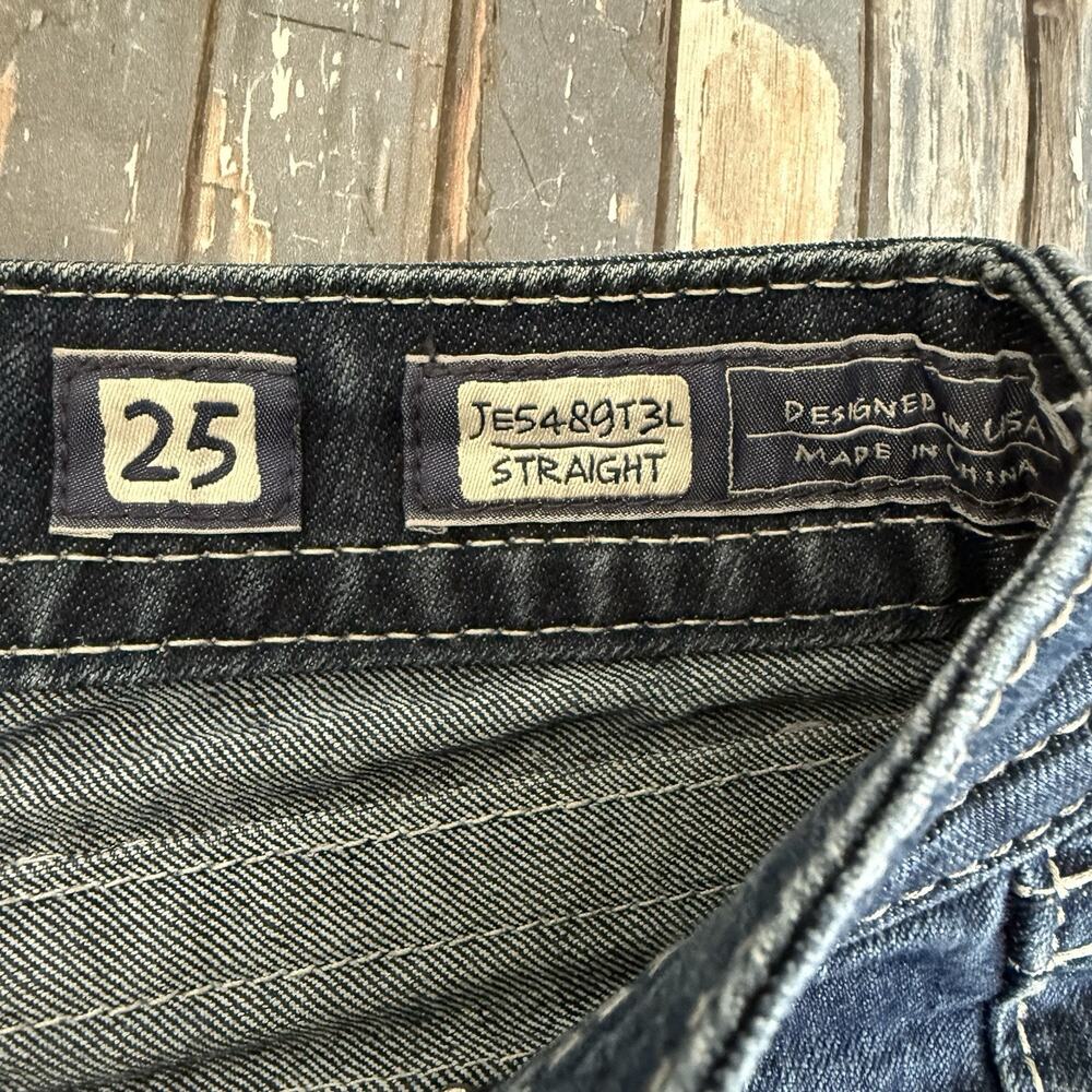 Miss Me Women's Dark Wash Low Rise Size 25 Straight Cut Flap Pocket Jeans Bling - Picture 10 of 13